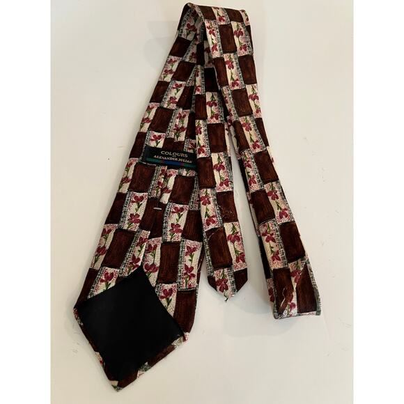 Colors by Alexander Julian 100% Silk Neck Tie Wearable Art Brown Pink Floral JL - Picture 3 of 8